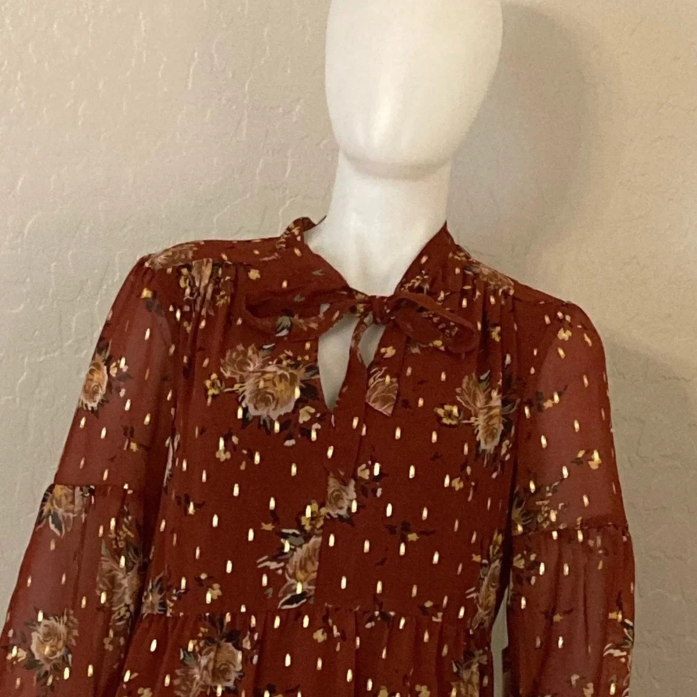 Luxology Rust Floral Baby Doll Dress S_2